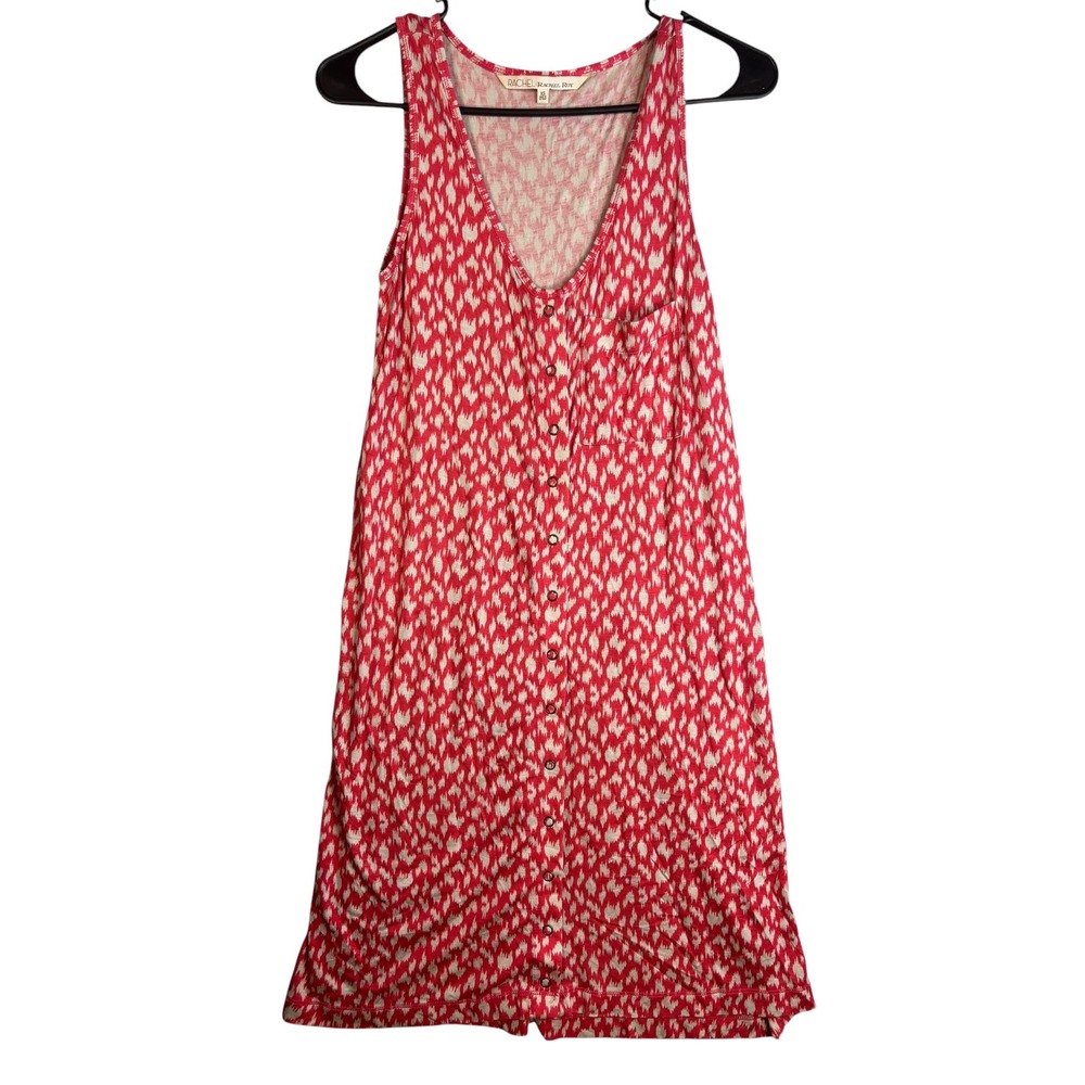 Rachel Rachel Roy Red White Ikat Button Front Tiered Back Mini Dress Womens XS